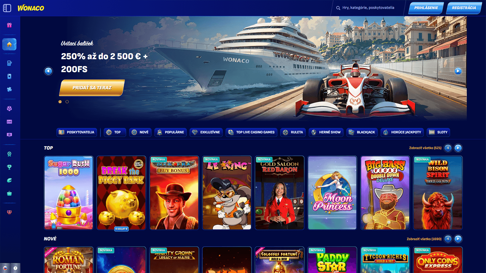 Domovska stranka kasina Wonaco na Slovensku