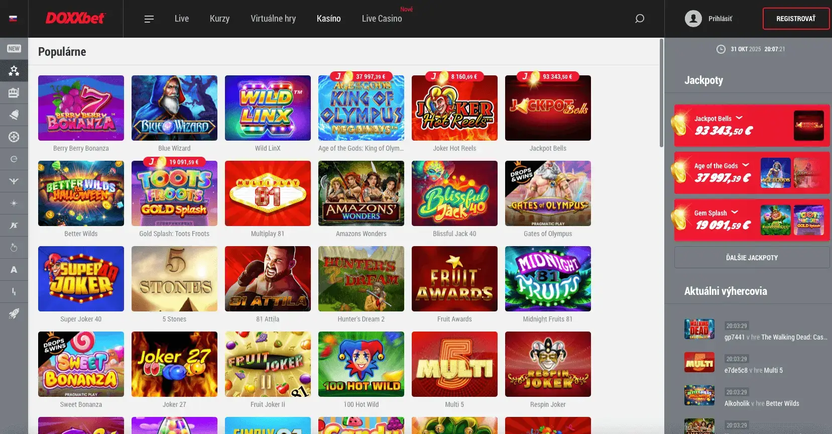 Prehľad obľúbených automatových hier v Doxxbet Kasíne s detailmi o troch najvyšších jackpotoch