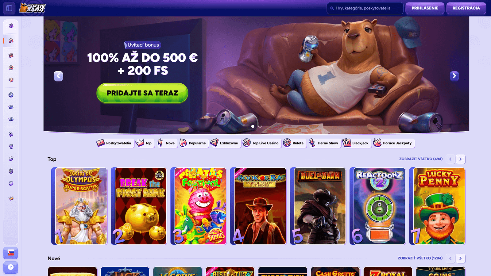 Domovska stranka kasina Spinbara na Slovensku