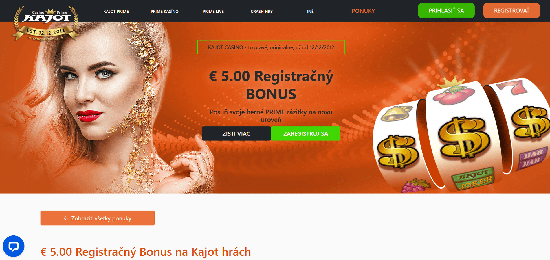 Kajot casino 5 € bonus za registráciu