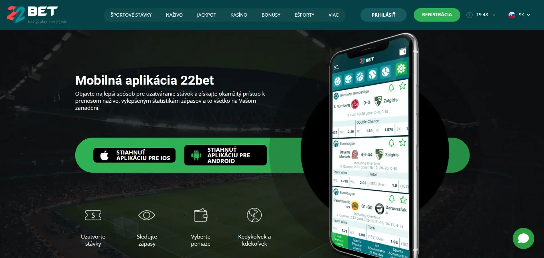 Mobilná aplikácia 22bet