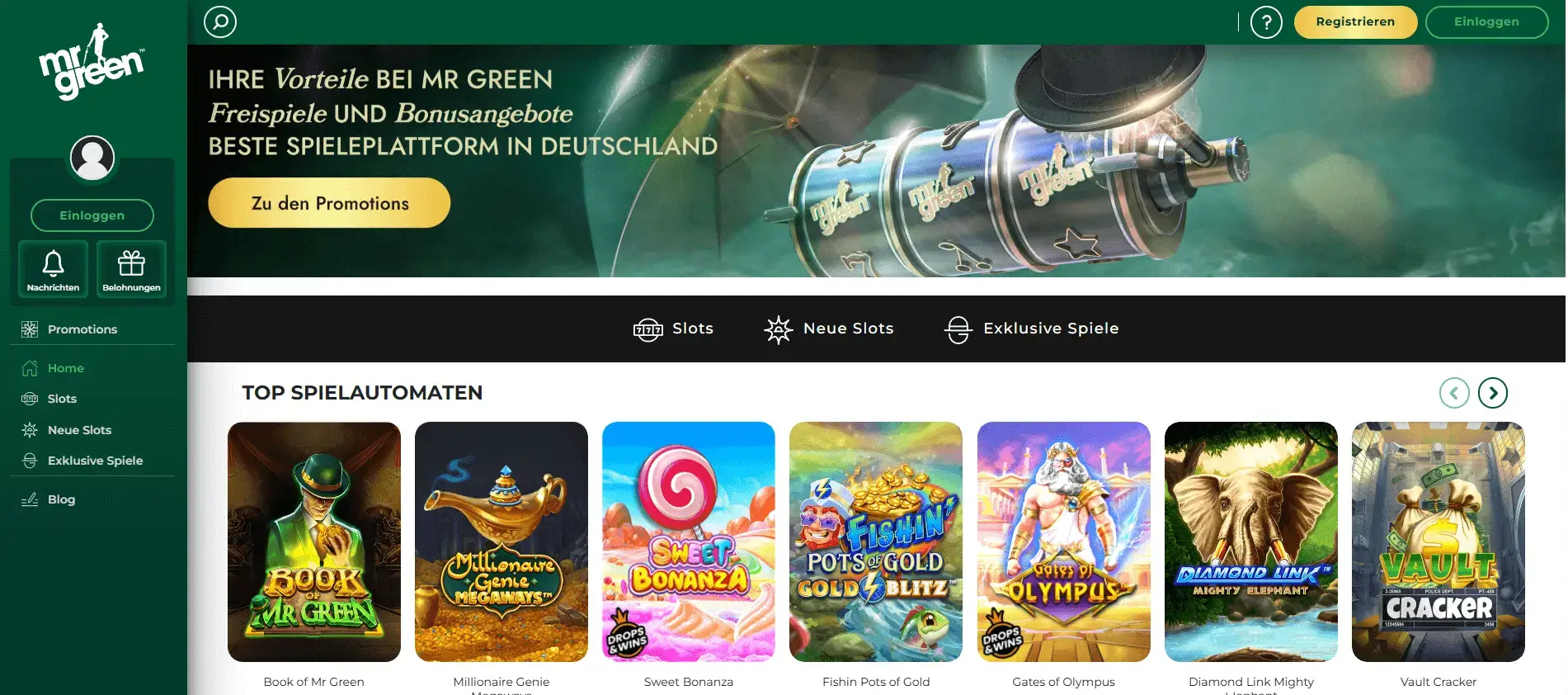 Mr Green – online kasíno s bonusmi a bezplatnými otočeniami