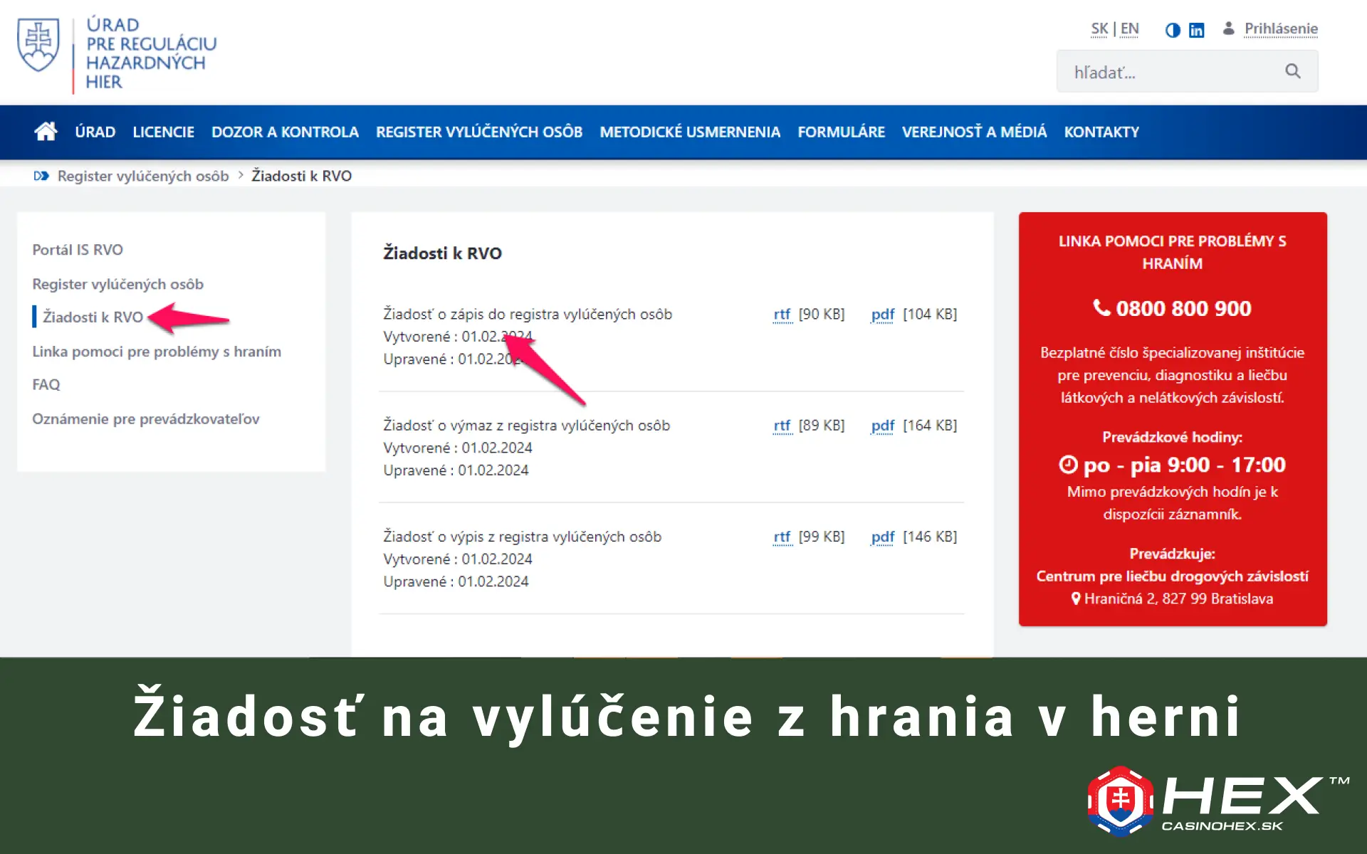 Ziadost na vylucenie z hrania v herni