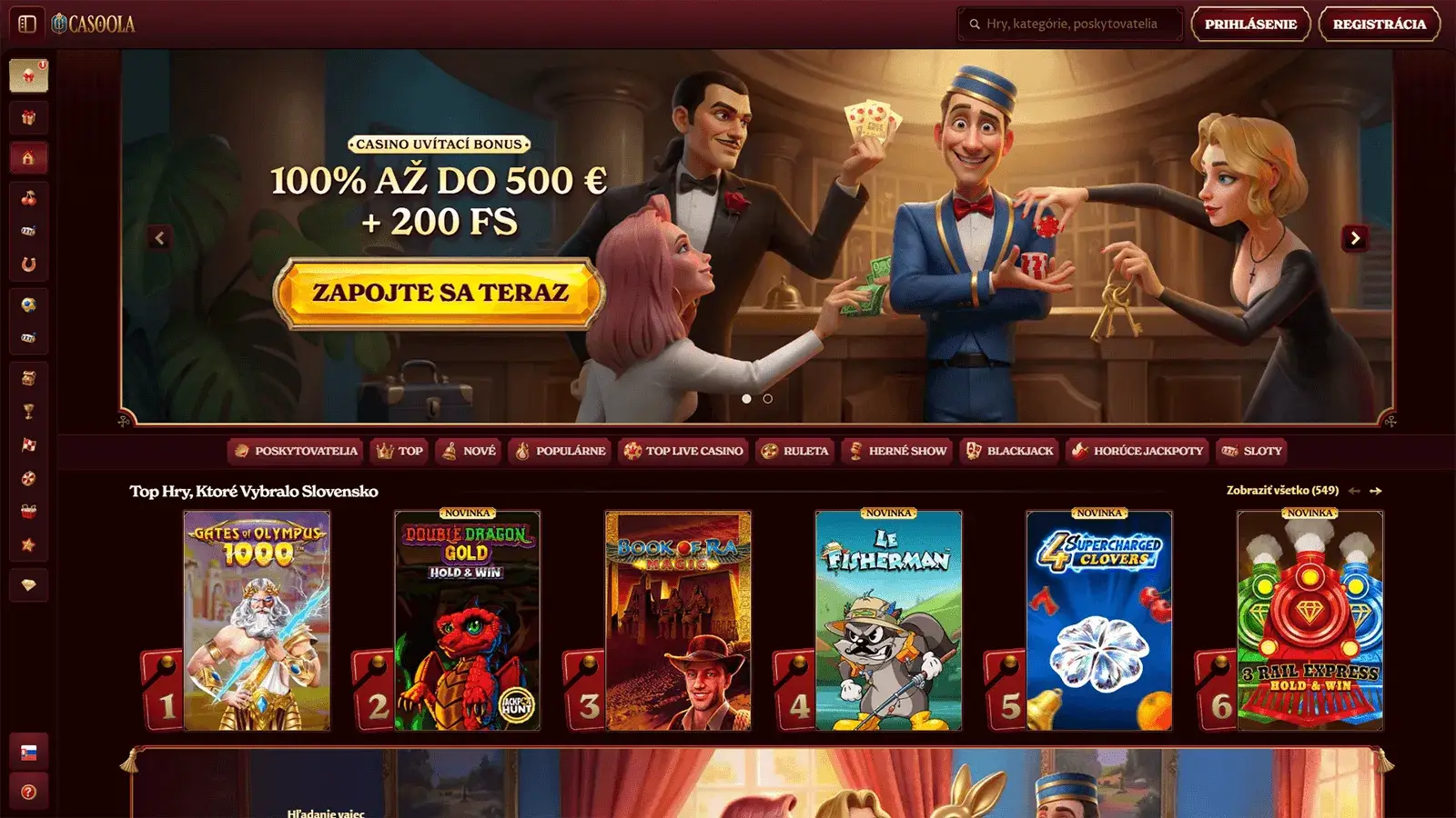 Domovska stranka kasina Casoola na Slovensku