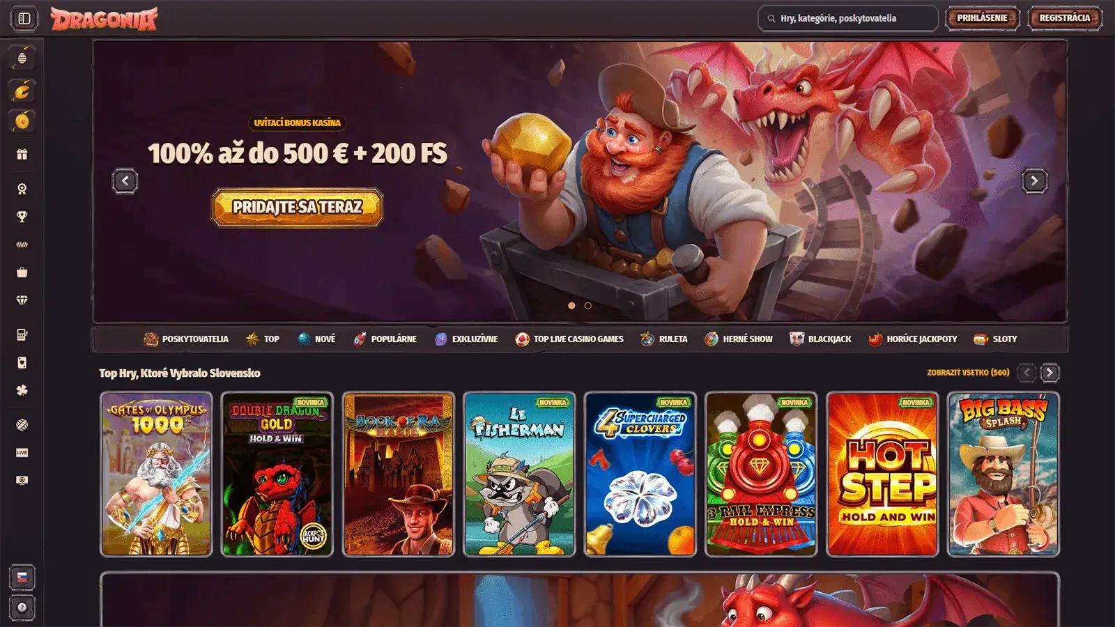 Domovska stranka kasína Dragonia na Slovensku