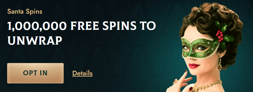 elegantna dama v maske v promo akcii santa spins na ziskanie miliona volnych toceni