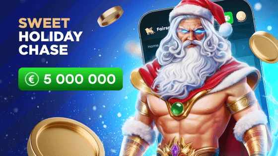 epicky santa v zlatej zbroji promujuci turnaj sweet holiday chase v fairspin kasine