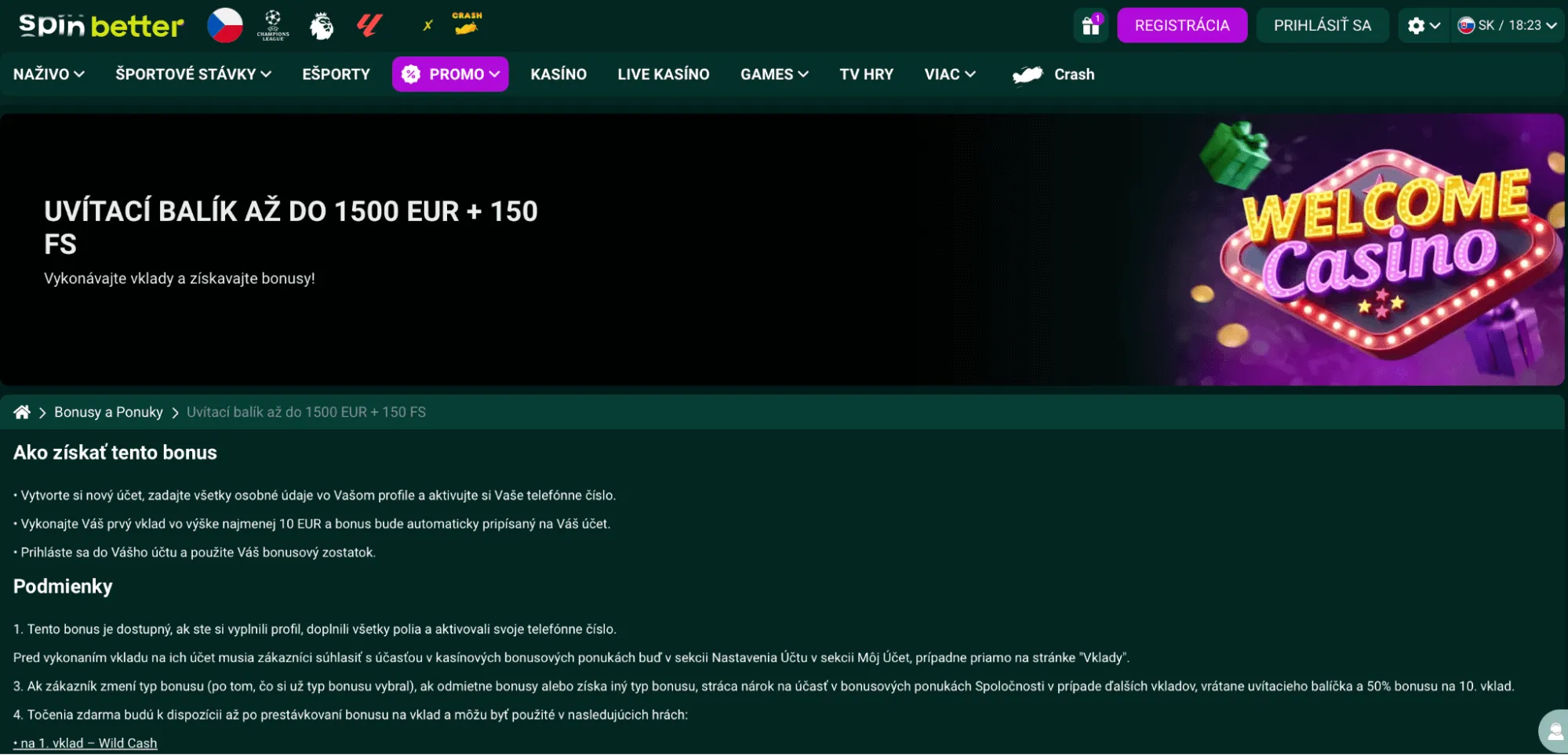 podmienky ziskania uvitacieho balika v kasine spinbetter az do eur a zatoceni zdarma