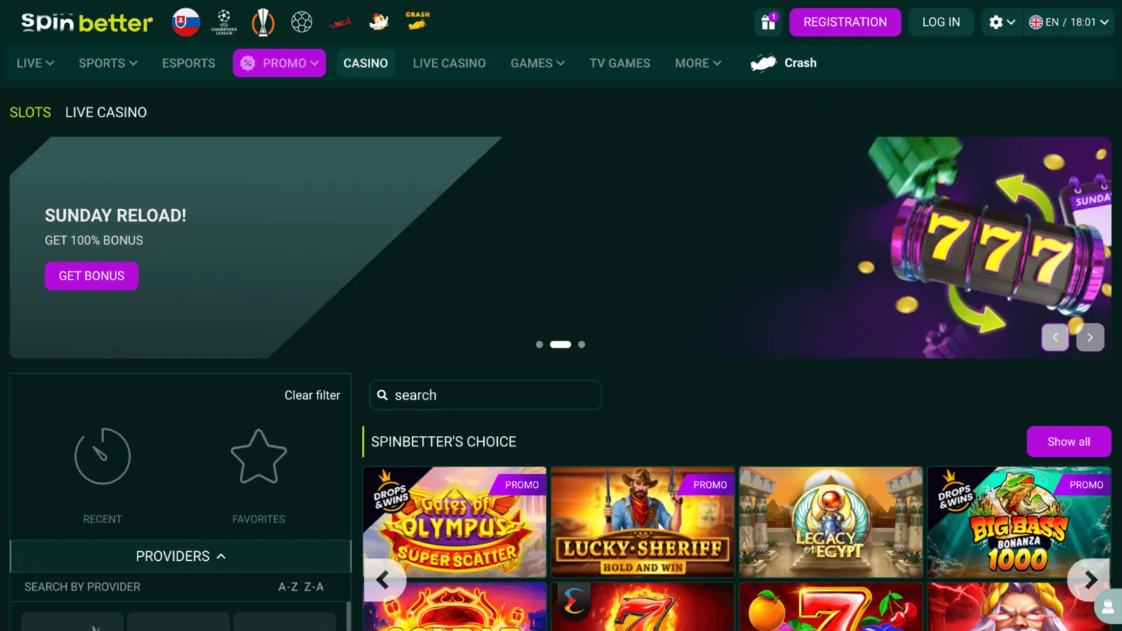 spinbetter casino homepage