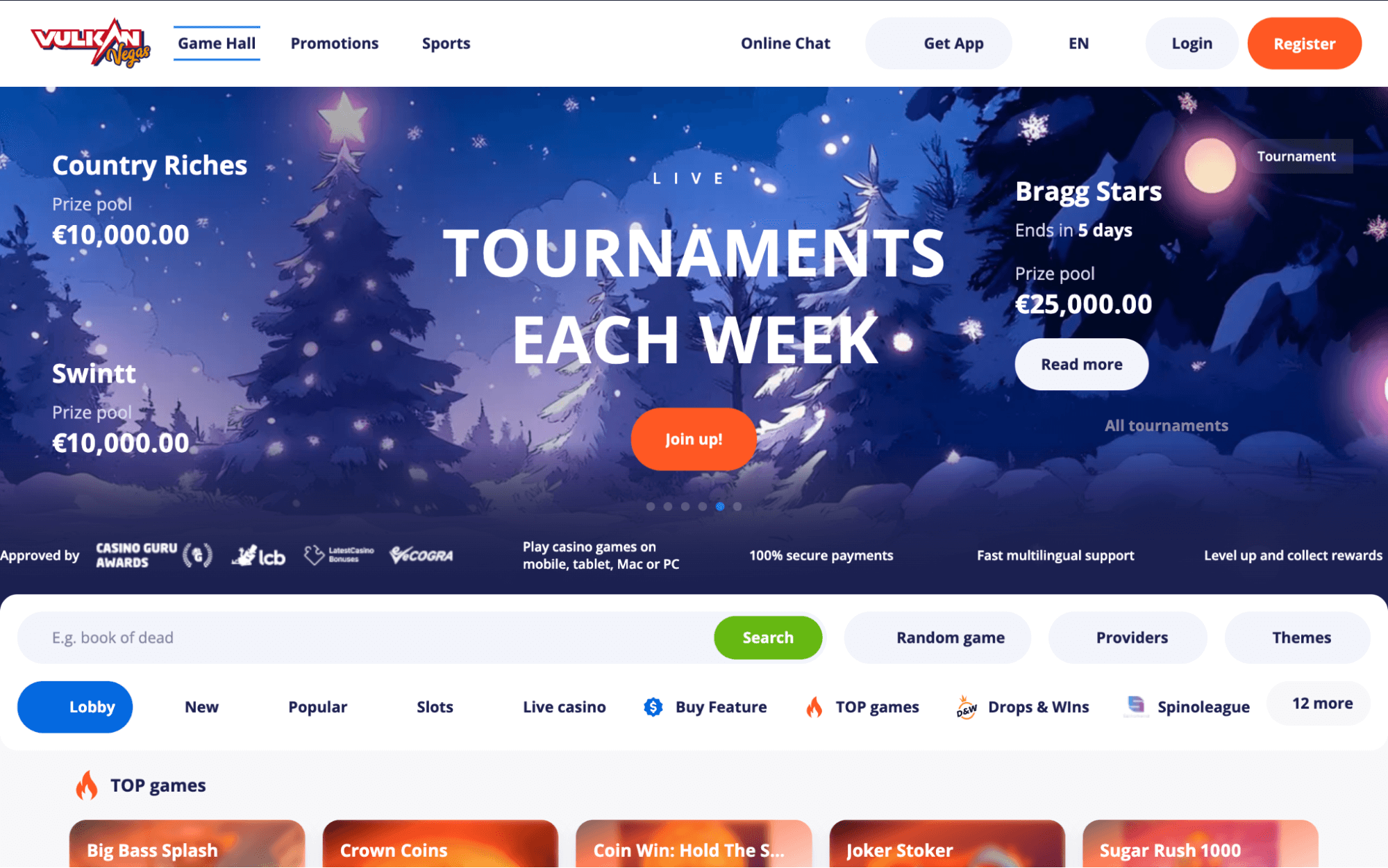 vulcan casino tournaments each week and prize pools